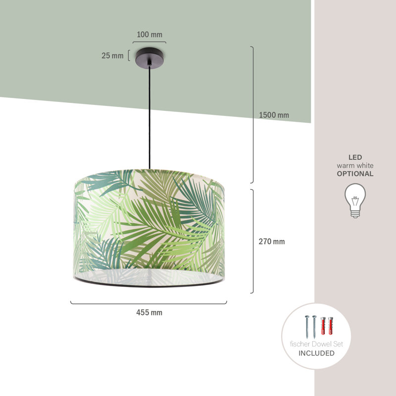 Drum Pendant Light 1-light Proctorsville, 27cm H x 45cm W x 45cm D