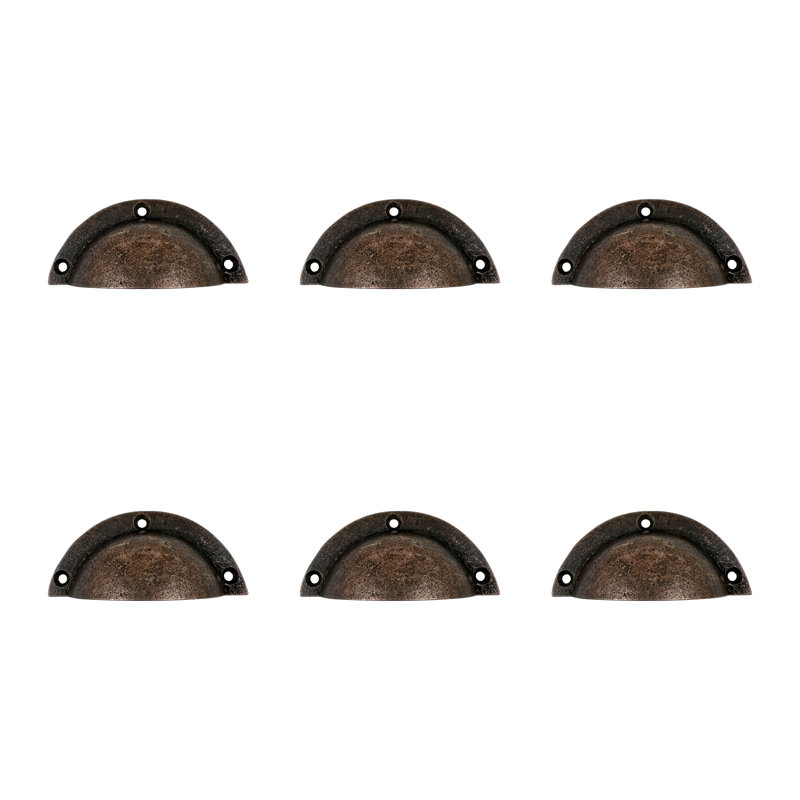Set of Six Distressed Bronze Metal Cup Drawer Pull Knobs