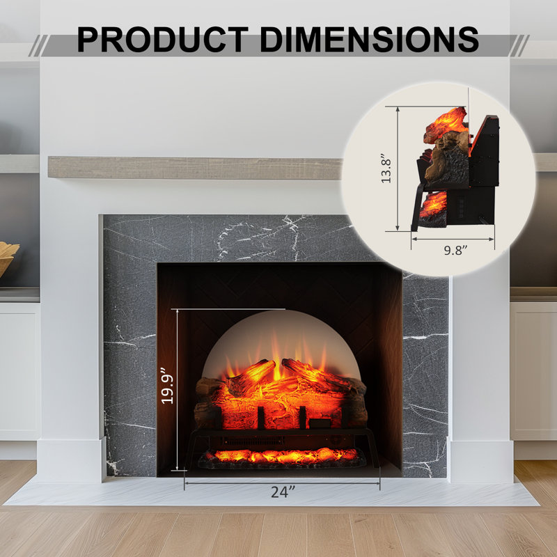 24" Free Standing Electric Fireplace Log Set Insert, 750W/1500W Heater, 6 Flame Colors with 5 Brightness, Crackling Sound, Remote Control