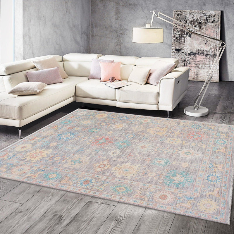 Canvello Oushak Hand-Knotted Wool Grey Area Rug- 9'1" X 12'3"