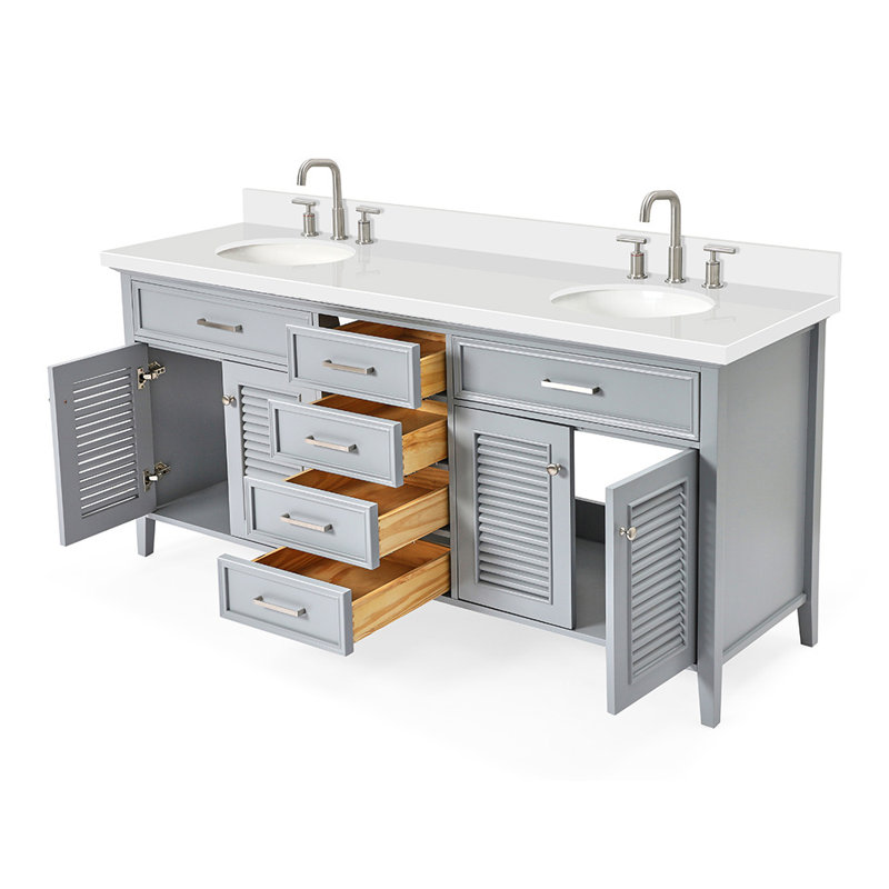 Ensemble de meuble-lavabo double 72 po Bodhin, gris, Ovale, Quartz blanc pur
