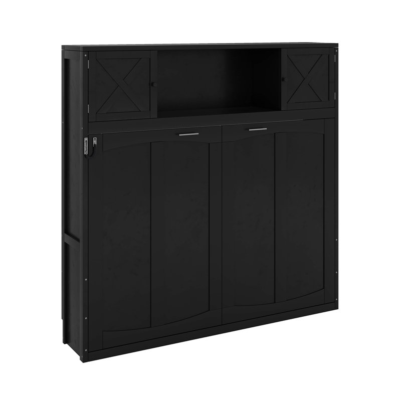 Grand lit escamotable avec armoires de rangement, Noir