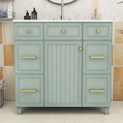 Meuble-lavabo 36 po avec lavabo en céramique, armoire de rangement avec porte à fermeture douce et 3 tiroirs