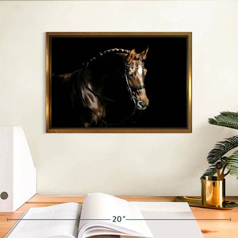 Cheval châtaignier damé, Cadre flottant doré, 13 po x 9 po