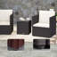 Ensemble de mobilier de patio 3 pièces, ensemble de bistro pliant en osier avec coussins et table basse en verre, facile à assembler pour la véranda, balcon, brun