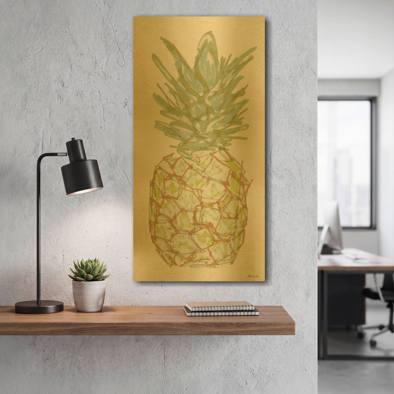 «Sketchy Pineapple 2» par Stellar Design Studio, art mural en métal doré, 12 po x 24 po, 12"x24"