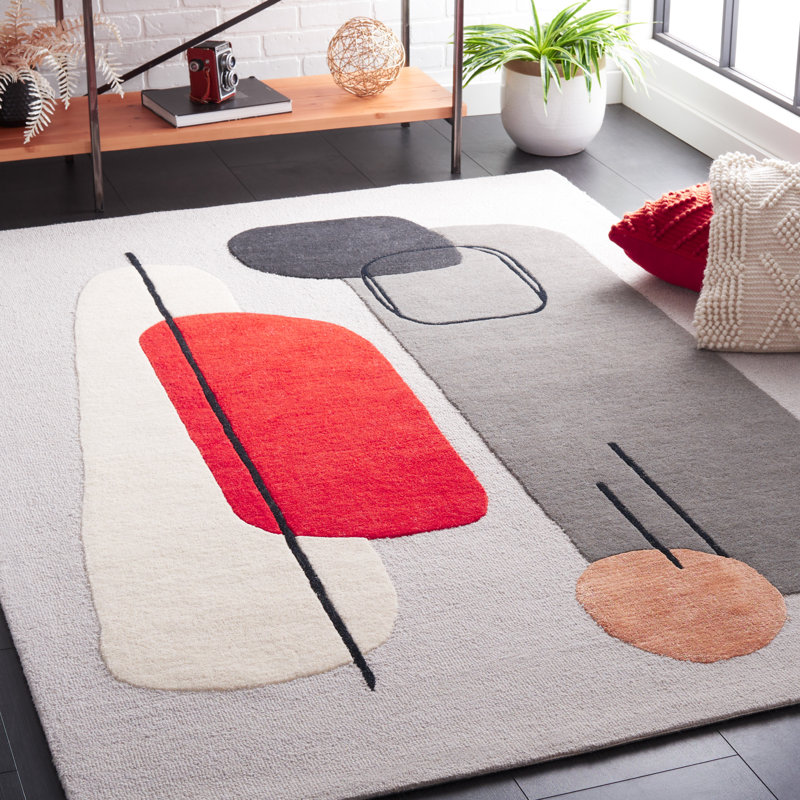 Tapis gris / argent en laine / viscose touffeté à la main Katsusuke, Rectangle 5 pi x 8 pi