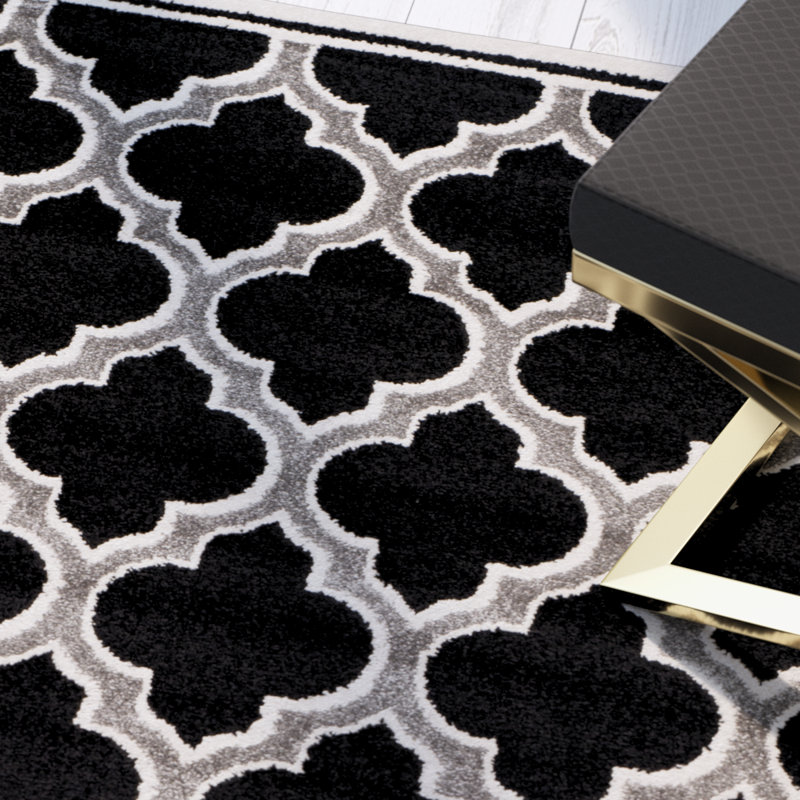 Ammundsen Geometric Anthracite/Ivory Area Rug, Round 7'
