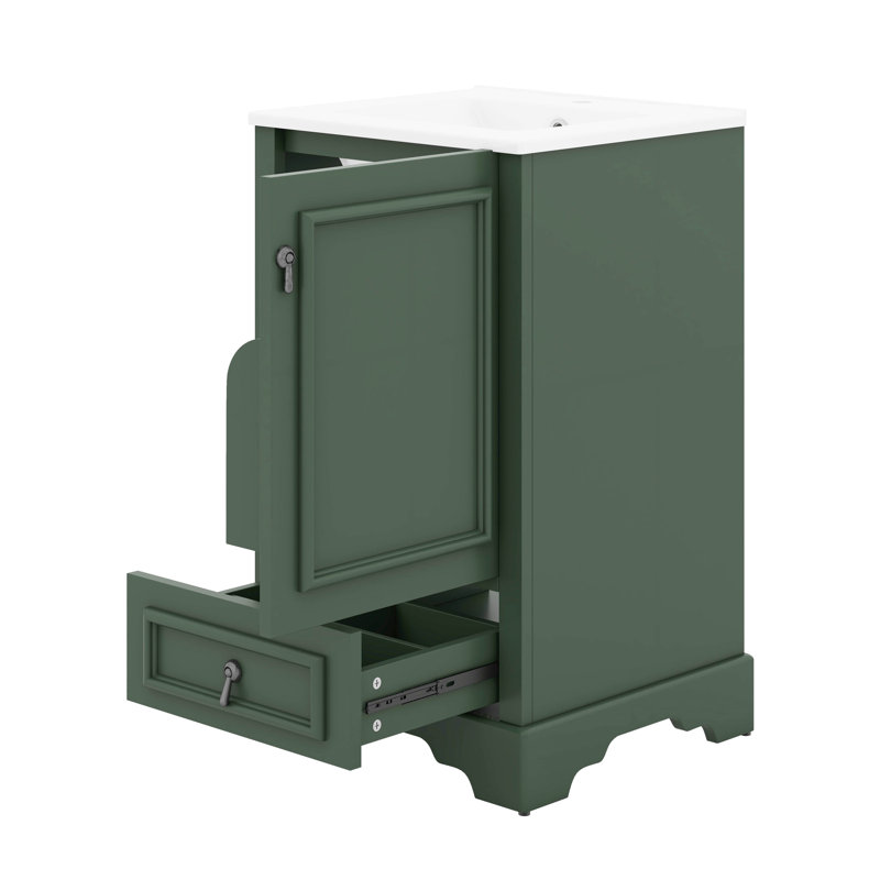 Meuble-lavabo moderne de 20 pouces avec lavabo en céramique, support de porte et tablettes réglables, Vert