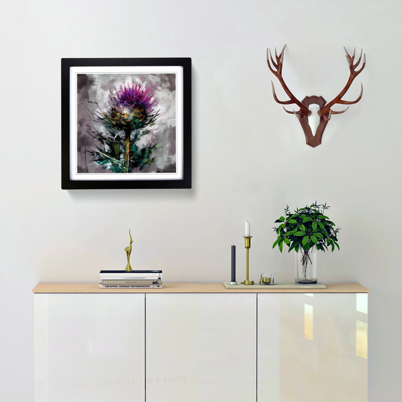 Thistle Gestural Art No.2 - Framed Print, Black