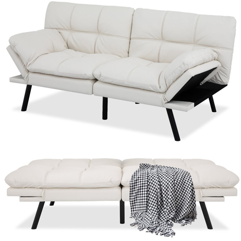 Canapé-lit convertible 71 po, canapé-lit futon simple, Similicuir blanc