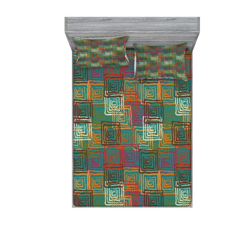 Microfiber Geometric Sheet Set, Queen Sheet Set with Fitted Sheet, Scottish Effects Plaid