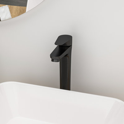 Robinet pour salle de bain à 1 trou en bronze huilé avec poignée simple, bec haut et lavabo de construction durable pour salle de bain, avec valve en céramique lisse à connexion rapide mise en place facile