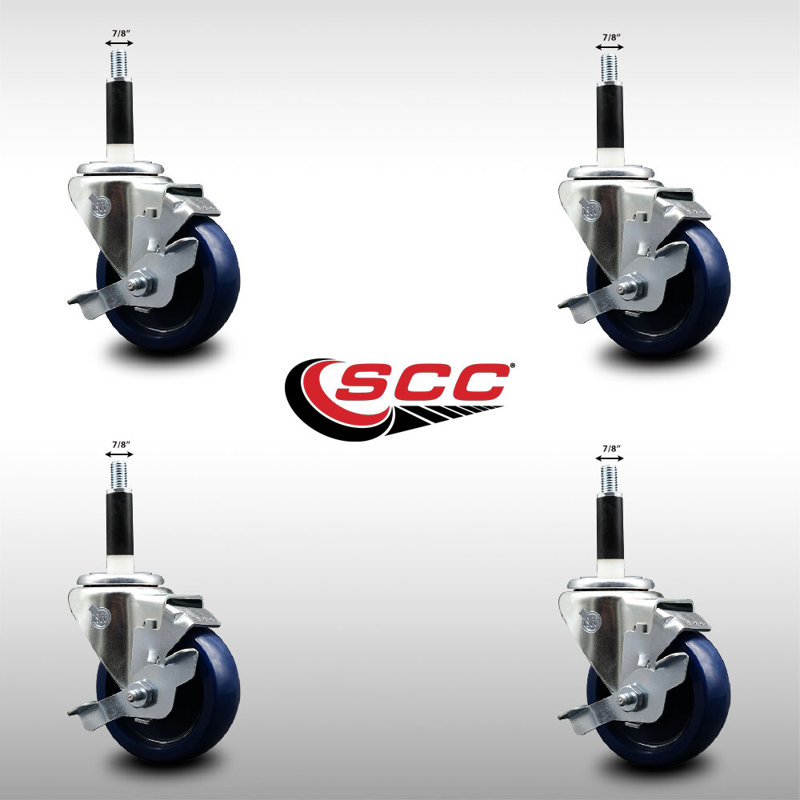 3.5 Inch SS Solid Poly Swivel 7/8 Inch Expanding Stem Caster Set with Brake SCC