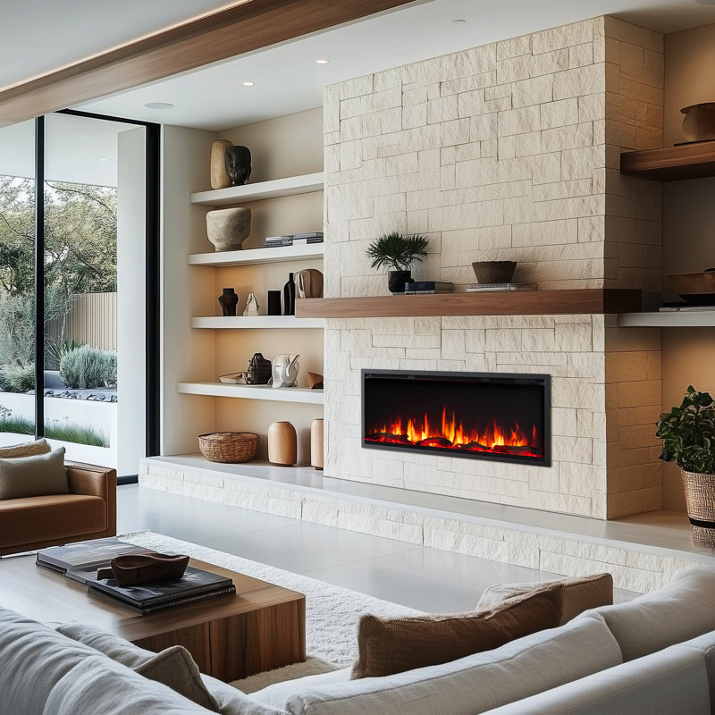 Aura 42" Smart WiFi Electric Fireplace - Flame with 9 Colors, 5 Brightness Levels and 13 Temperature Levels, Recessed in-Wall or Wall-Mount or Free Standing, Compatible with Alexa and Google Assistant, by  Puraflame