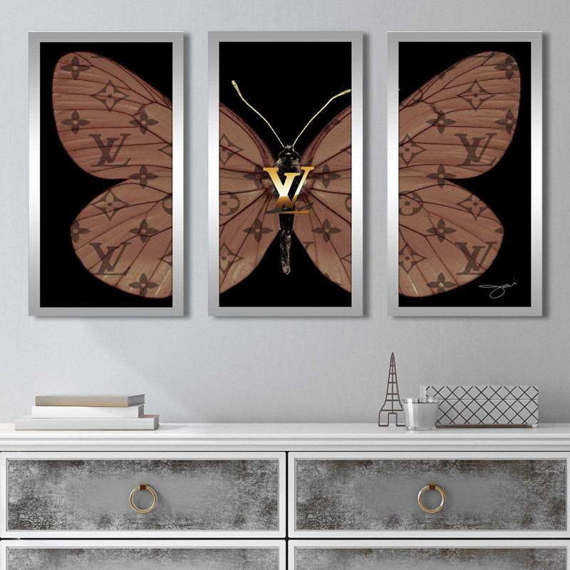 "Louis Vuitton Butterfly" par Jodi, ensemble de 3 cadres photo, L 52,5 po x H 33,5 po x P 1 po