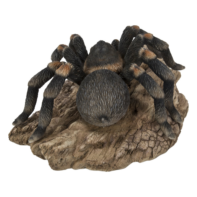 Realistic Black Polyresin Tarantula Statue on Rock