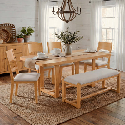6-Piece Solid Wood Dining Table Set, Extendable Rectangular Dining Room Set with 4 Padded Chairs & Bench, 60"–84" Expandable Tabletop