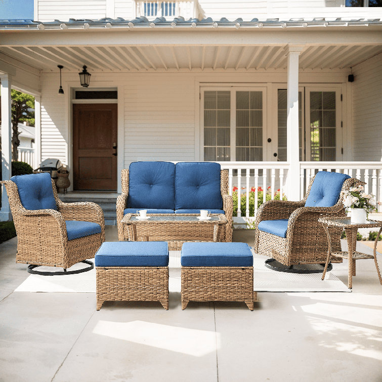Carolina 7-Piece Square Outdoor Conversation Set With Loveseat And Side Table