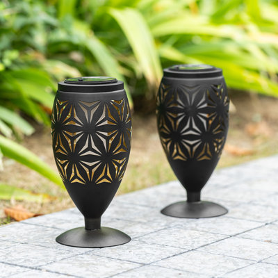 Lanterne d'extérieur à motif géométrique à découpes en métal noir 8,75 "avec lumière DEL
