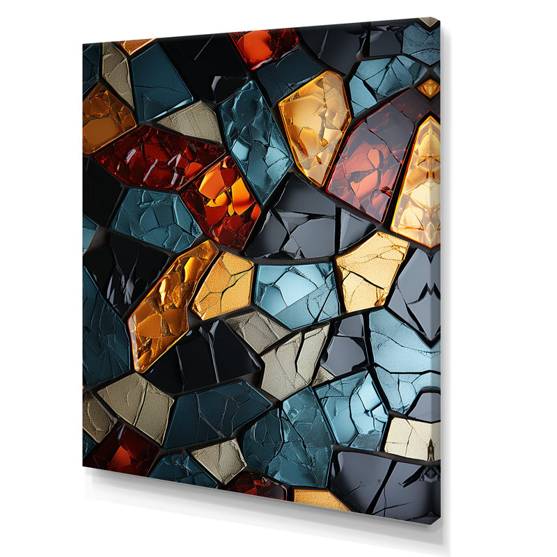 Carreaux de mosaïque dorée cubique I - art mural abstrait, H 32 po x l 24 po x P 1 po, Toile tendue