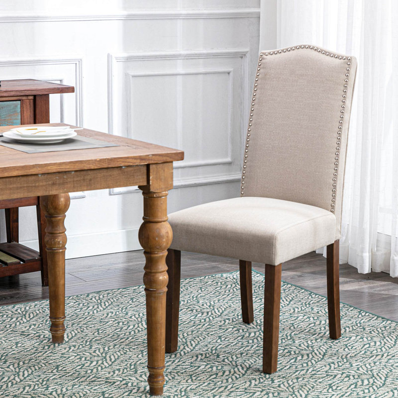 Chaise parsons capitonnée en lin rembourré, Beige