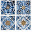 Décoration murale abstraite bleue, blanche et dorée S / 4, 9,5 po x 9,5 po