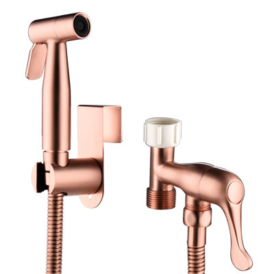 Bidet à main pour toilette en métal doré rose, favorise un nettoyage efficace avec une force de pulvérisation réglable et un traitement de corrosion hygiénique - permet des motifs améliorés