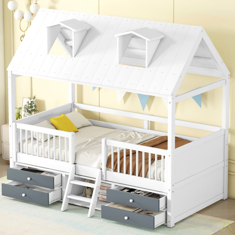 Structure de lit simple en bois, Blanc