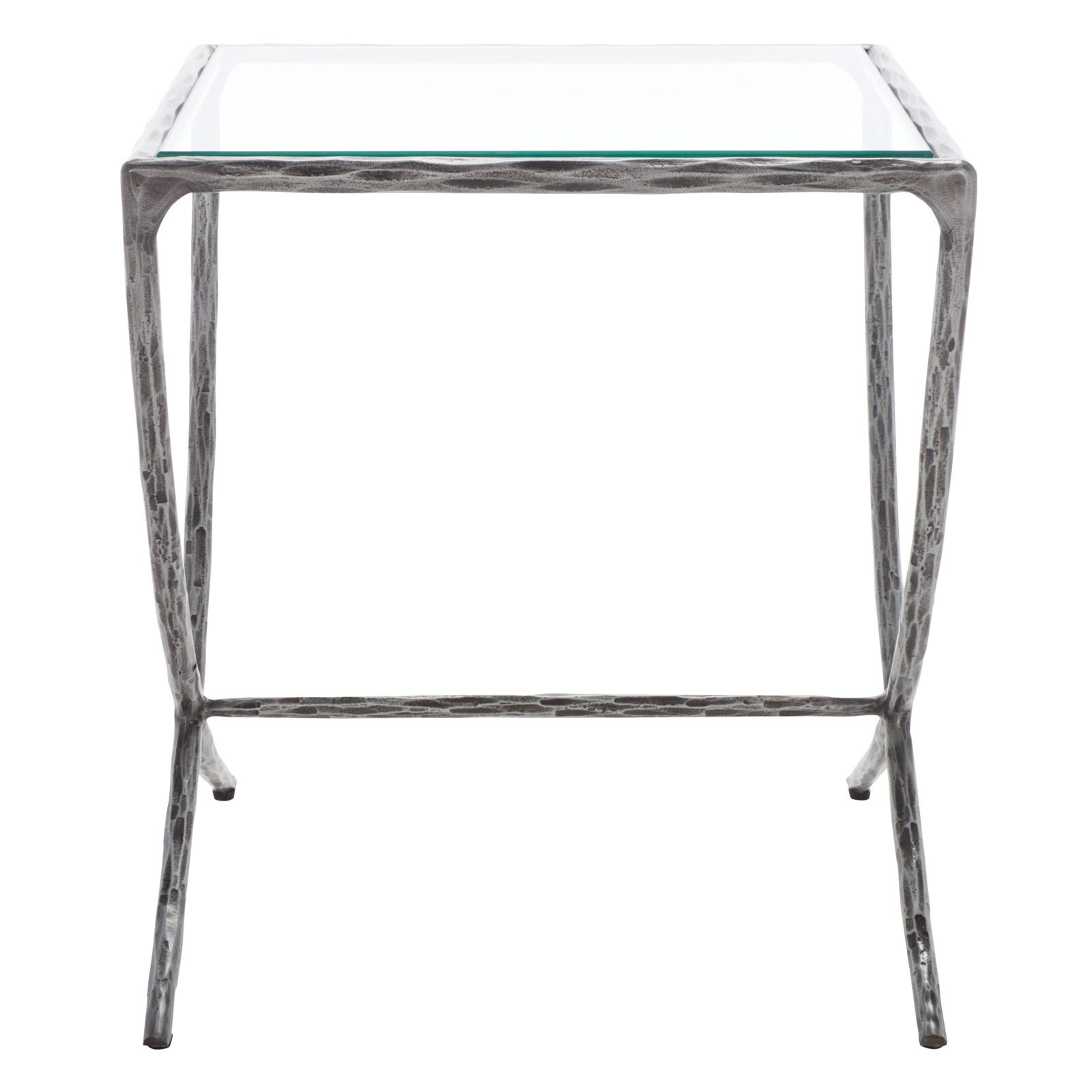 Evelynn Glass End Table, Silver