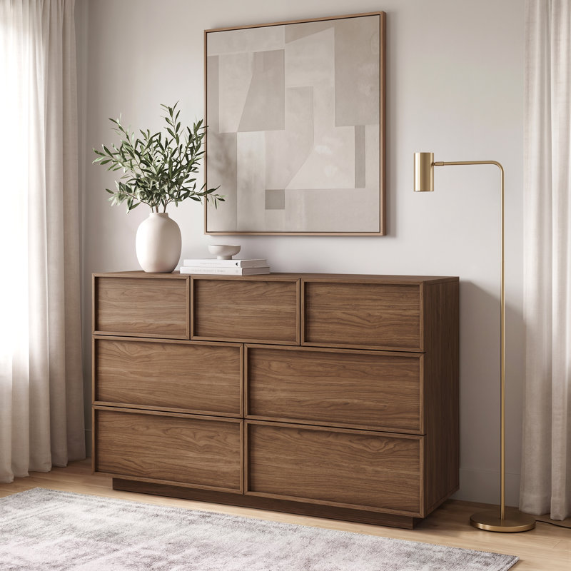 Commode moderne Abbate à 7 tiroirs, largeur de 120 cm, en bois, Walnut