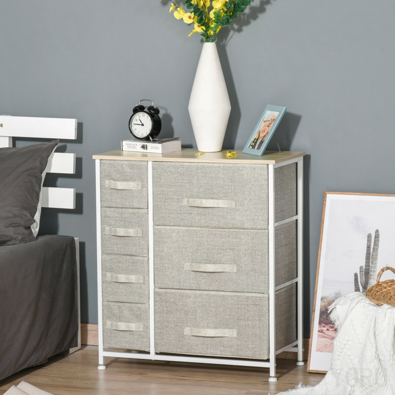 Unité de rangement à 7 tiroirs avec tiroirs, bacs en tissu avec structure en métal pour la chambre à coucher, placards, gris clair