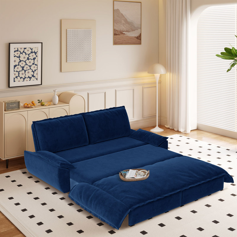 73.2"Wide Queen Pull Out Sofa Bed 3-in-1 Convertible Multi-Functional Couch with 2 Soft Pillows and Stylish Velvet Loveseat