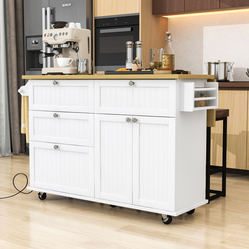 Rosauro Kitchen Islands with Storage Cabinet, 4 Drawers and Towel Rack, White