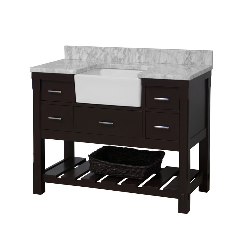 Hitton 48" Single Bathroom Vanity Set with Chocolate Cabinet and Carrara Marble Countertop, Carrara Marble, Chocolate