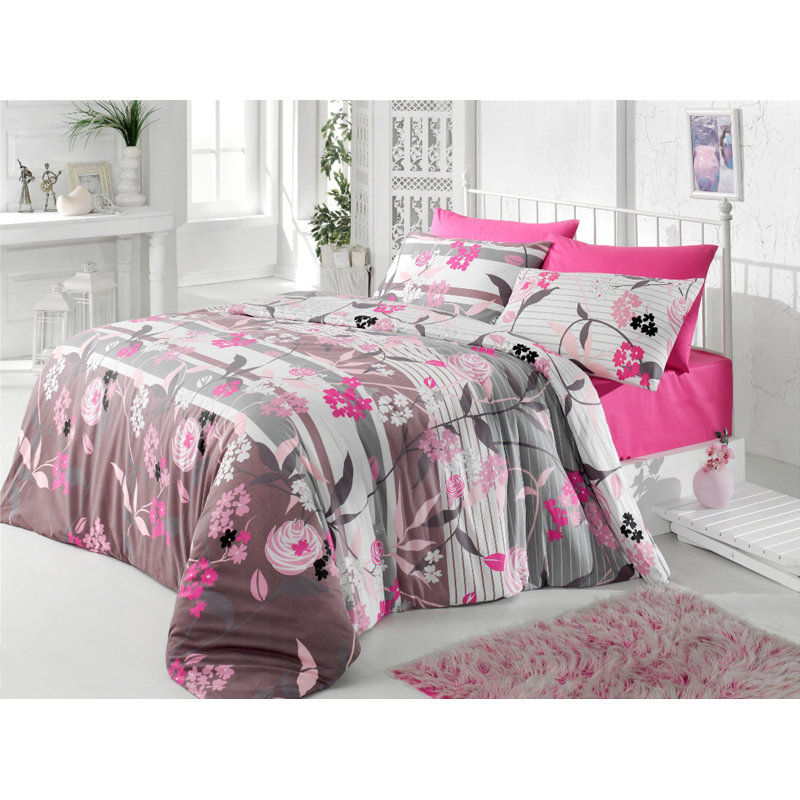 Floral Duvet Cover Set with Pillowcases, 155 x 200 cm - 1 Pillowcase (80 x 80 cm)