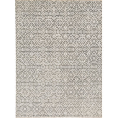 Tapis gris et bleu clair noué à la main de haute qualité
