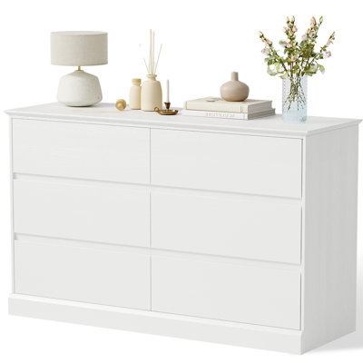Dornisha 6 Drawer Double Dresser, 47.2" Chest Of Drawers, Modern Bedroom Dresser for Closet and Living Room, White