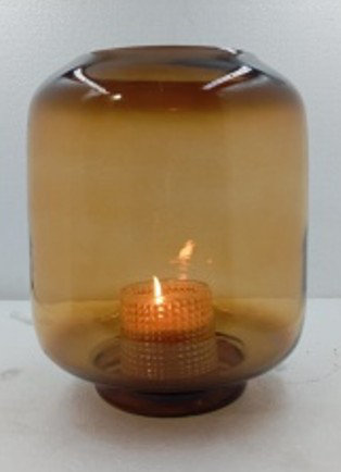 AllModern Cole and Grey Glass Tinted Wide Brown Room Hurricane Lamp with Elevated Base | AllModern