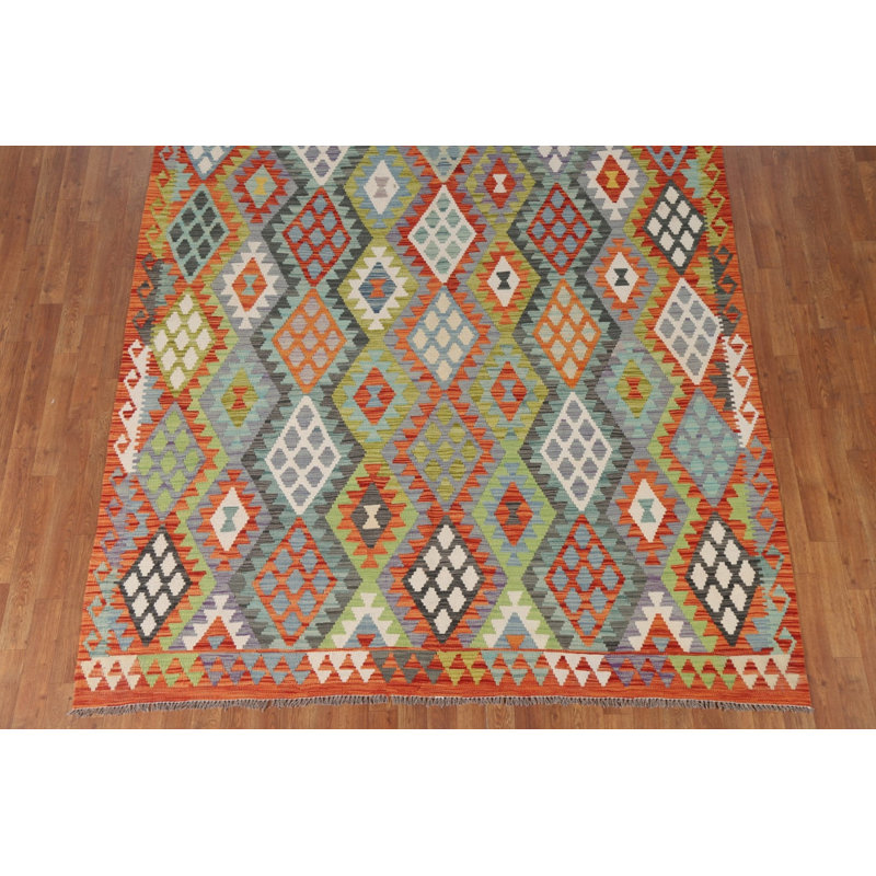 Tapis de salon réversible en laine Kilim 7 x 10
