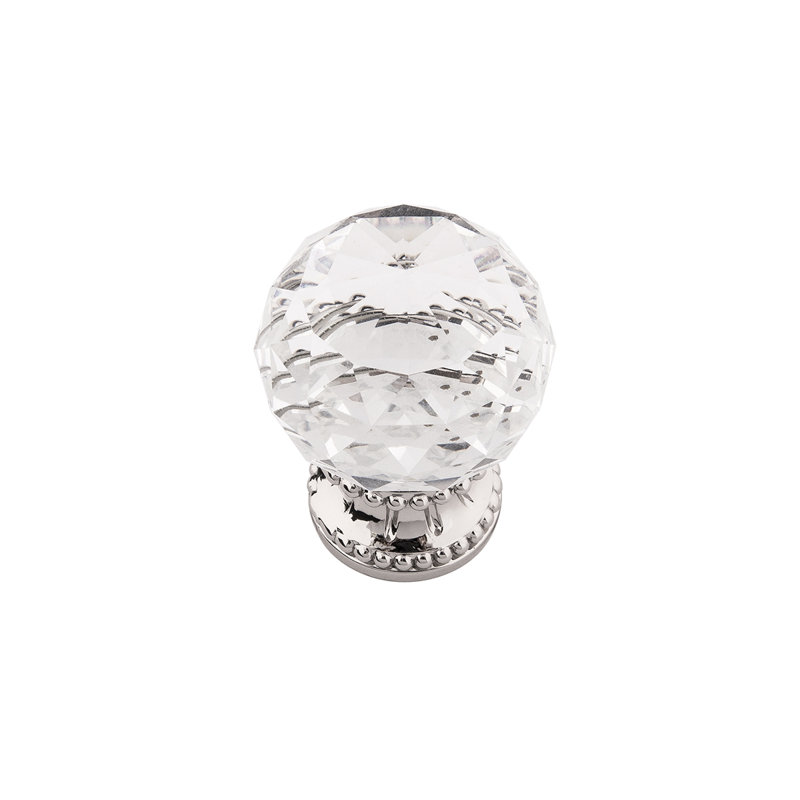 Chautauqua 1-3/8" Faceted Gem Glass Cabinet Knob / Drawer Knob, Polished Nickel