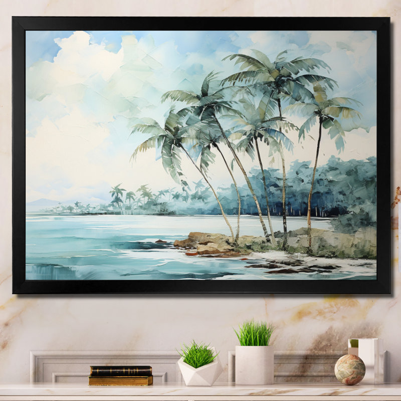 «Green Minimalims Palm Trees VI», reproduction sur toile, H 12 po x l 20 po x P 1 po, Cadre photo noir
