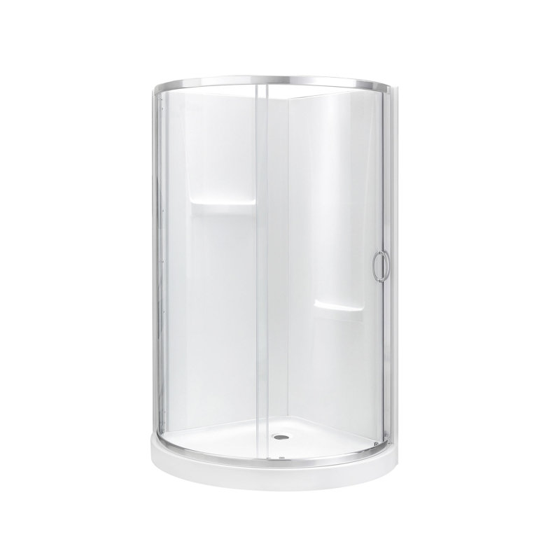 OVE Decors Breeze 44 in. Round Shower Kit, Clear Door with Shower Base and Wall, Nickel
