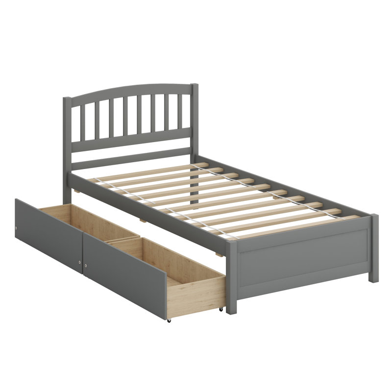 Base de lit plateforme avec tiroirs en bois, Gris