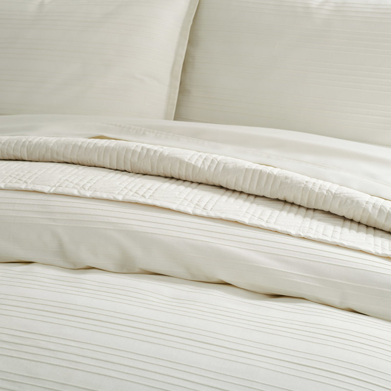 Ensemble d'édredon réversible standard en coton 3 pièces, Crème, crème, Édredon pour très grand lit + 2 taies décorativ
