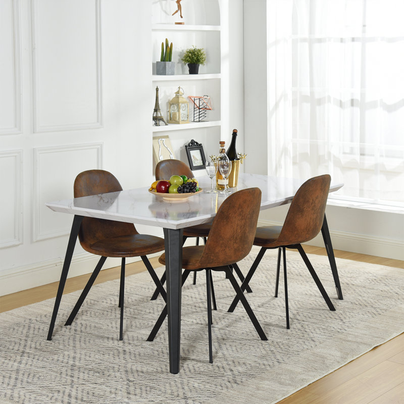 Carvajal Cavanagh 5-Piece Modern Dining Set, White, Brown