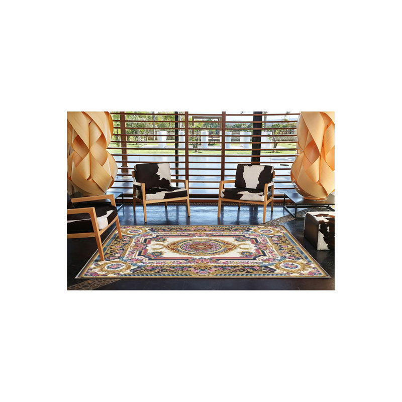 Tapis décoratif lavable à motif de losanges traditionnel, Sous-tapis carré 3 pi 3 po inclus