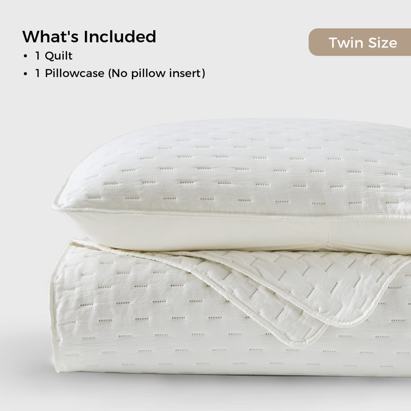Polyester Quilt Set, White, Twin Quilt + 2 Pillowcases