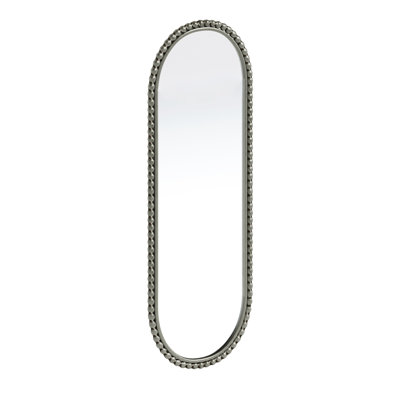 Oval Mirror With Antique Iron Art, Ideal For Home Decor - Silver Artwork, Vintage Style Decorative Use