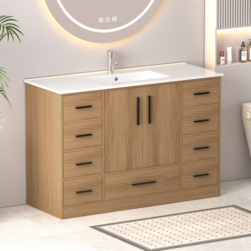 Meuble-lavabo simple 48 po avec plateau en résine, Chêne